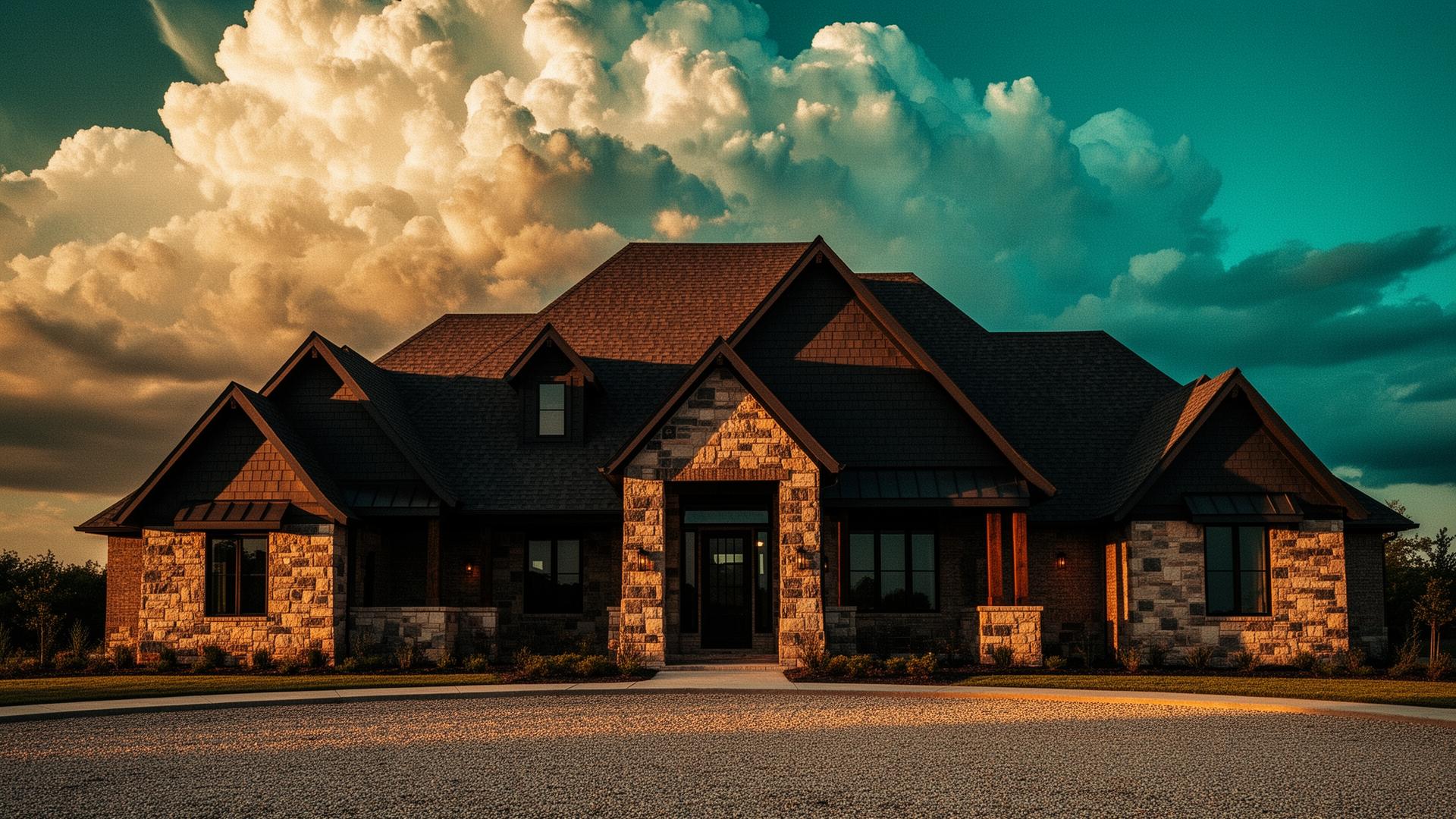 Oklahoma craftsman home under a Plains thunderhead at golden hour